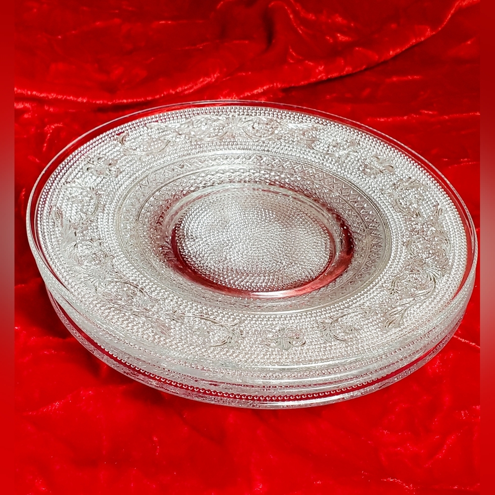 Vintage KIG Indonesia Pressed Clear Glass 7" Salad/Dessert Plates (4 Count)